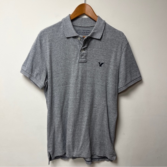 American Eagle Polo Shirt Mens Medium Grey Short Sleeve - Picture 1 of 3